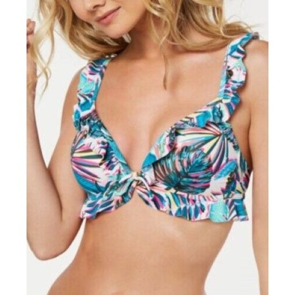 California Waves- Juniors Banana Leaf Printed Ruffled Top, Multi-Color, Med, NWT - Picture 1 of 1